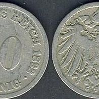 Kaiserreich 10 Pfennig 1892 D