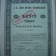 Aktie J. A. John Erfurt 1.000 M 1923