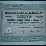 Aktie AG für Energiewirtschaft Berlin 100 RM 1937
