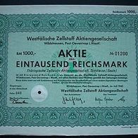 Aktie Westfälische Zellstoff Wildshausen 1.000 RM 1940