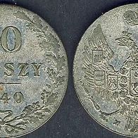 10 Groszy 1840 MW ss Nikolaus I. für Polen, 1825-1855