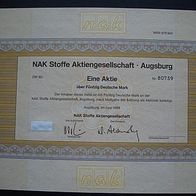 Aktie NAK Stoffe Augsburg 50 DM 1989