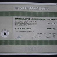 Aktie Badenwerk AG Karlsruhe 10er 500 DM 1973