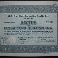 Aktie Gebrüder Haebler Zittau, Sachsen 1.000 RM 1942