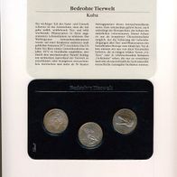 Münzen bedrohte Tierwelt, Kuba, 3 x 1 Peso in Münzfolie + Zertifikat, 1985