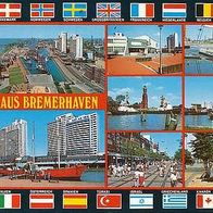 Ansichtskarte Bremerhaven 1991, Schiffe und Flaggen