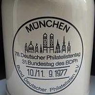 Steingut - Bierkrug - Philatelistentag München 1977 - Briefmarken