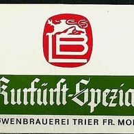 ALT Bieretikett "Kurfürst-Spezial" Löwenbrauerei / Mohr † 1993 Trier Rheinland-Pfalz