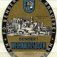ALT ! Bieretikett Weihnacht Brauerei Bender † ´65 Kaiserslautern