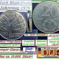 DDR * 20 Mark-Blatt-Probe-Gedenk-Münze * 30. Jahrestag 1979