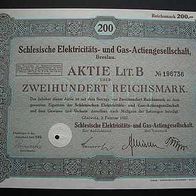Aktie Schlesische E- und Gaswerke Gleiwitz 200 RM 1927