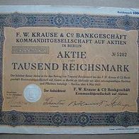 Aktie F.W. Krause & Co. Bankgeschäft 1.000 RM 1927