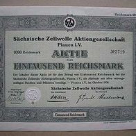 Aktie Sächsische Zellwolle Plauen 1.000 RM 1936