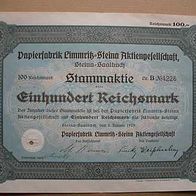 Aktie Papierfabrik Limmritz-Steina 100 RM 1929