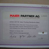 Aktie Maier + Partner Stuttgart Datenverarb. 50 DM 1991