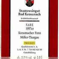 Weinetikett "1997er Müller-Thurgau" Staatsweingut Bad Kreuznach