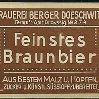 ALT ! Bieretikett Brauerei Berger Kretzschau-Döschwitz Burgenlandkreis Sachsen-Anhalt