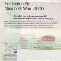Mirosoft Word 2000 Certificate of Authenticity