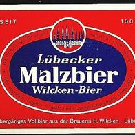 ALT ! Bieretikett Brauerei Wilcken † 1972 Lübeck Schleswig-Holstein