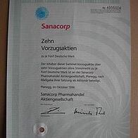 Aktie Sanacorp Pharmahandel VZ Planegg 50 DM 1996