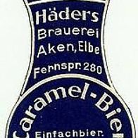 ALT ! Bieretikett (Vorkrieg/ VK) Caramel-Bier Häders Brauerei Aken (bei Dessau)