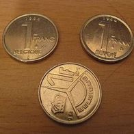 Belgien 3 x 1 Franc 1991/1994/1996