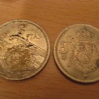 Spanien 2 x 5 Pesetas von 1957/1975