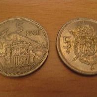 Spanien 2 x 5 Pesetas von 1957/1975