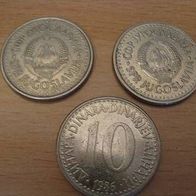 3 x 10 Dinare Jugoslawien 1983/1985/1986
