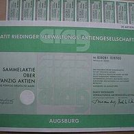 Aktie Ekatit Riedinger Verwaltung 20er 1.000 DM 1982