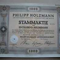 Aktie Philipp Holzmann Baukonzern FFM 1.000 RM 1933