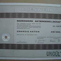 Aktie Badenwerk Karlsruhe 20er 1.000 DM 1973
