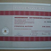 Aktie Badenwerk Karlsruhe 50er 2.500 DM 1973