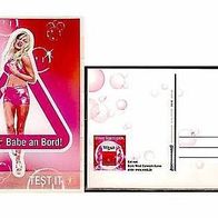 Reklame-Postkarte mit Aufkleber "TEST IT. WEST BABE AN BORD"