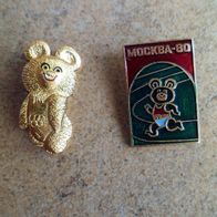 2 Stück Anstecknadel Mischa - Maskottchen Olympia Moskau 1980 J