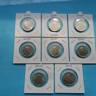 Vatikan 2006 - 2013 1 Euro alle acht Münzen Papst Benedikt- komplettt