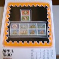 Briefmarken Kalender 1980 mit tollen Motivmarken