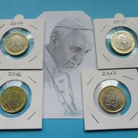 Vatikan 2014 - 2017 1 Euro Münzen Papst Franziskus * *