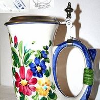Quist Zinn Deckel Keramik Bierkrug mit Blumen Dekor