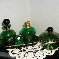 Glas Set , für die Frisierkommode, 1940, 4 Teile, gemarkt, mit Golddekor