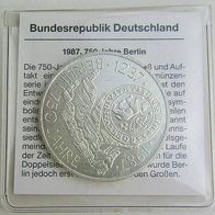 10 DM Silbergedenkmünze „750 Jahre Berlin“, Neu !!