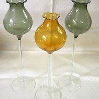 DDR * Lauschaer Glas * Stiel-Vasen * 3er-Set hauchzart gelb & grün * Glaskunst