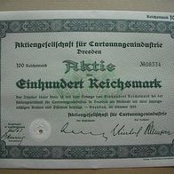 Aktie AG für Cartonnagenindustrie Dresden 100 RM 1933