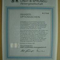 Optionsschein Lindt & Sprüngli Schokolade 1987