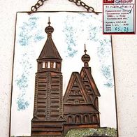 kleines russisches Bild Kupfer emailliert * Kirche Holzkirche von 1628 Dorf Wegi