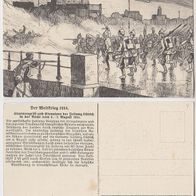 Feldpost Zeichnung 1915 Erstürmung der Festung Lüttich mit patriotischen Text