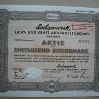 Aktie Sachsenwerk Licht + Kraft Dresden 1.000 RM 1935