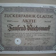 Aktie Zuckerfabrik Glauzig 1.000 RM 1929