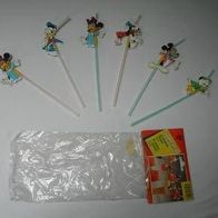 4 neue Trinkhalme mit Mickey Mouse Goofy Disney für Kinderparty