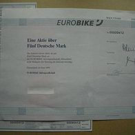 Aktie Eurobike AG Düsseldorf 5 DM 1996 + Coupons
